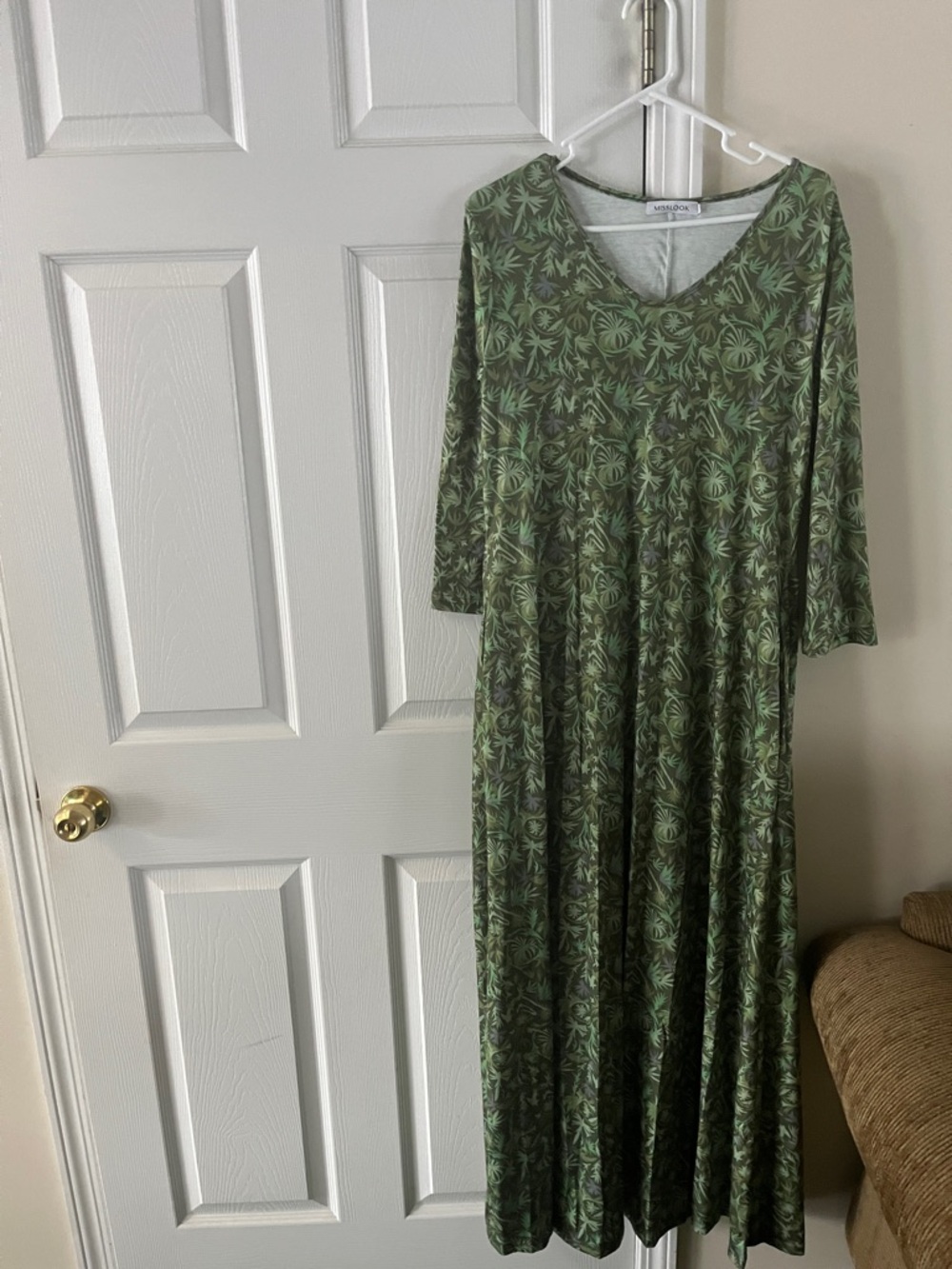 MISSLOOK Olive Green Botanical Print Long Sleeve Maxi Dress